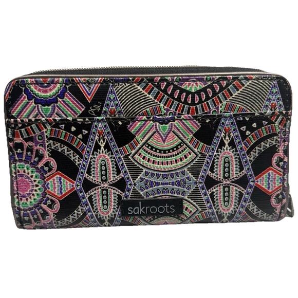 Sakroots Wallet Zip Around Artist Circle Black Multi Color Llama Mandala NWOT - Picture 2 of 14